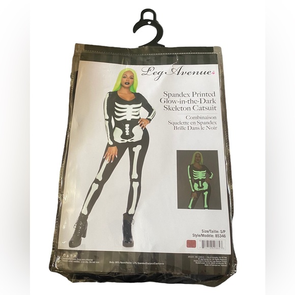 Leg Avenue Women's Glow in The Dark Skeleton Bodysuit Sexy Halloween Costume NEW - Picture 13 of 14